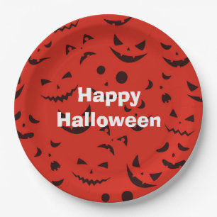 Happy Halloween Party Red Pumpkin Smile Paper Plate