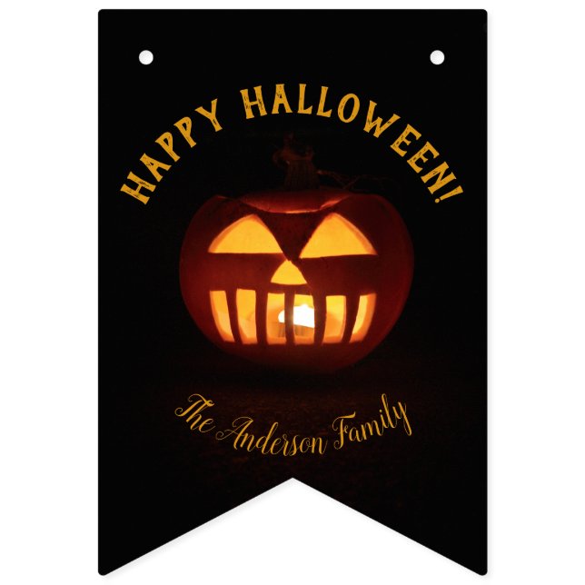 Happy Halloween Party Spooky Orange Pumpkin Bunting (Eighth Flag)