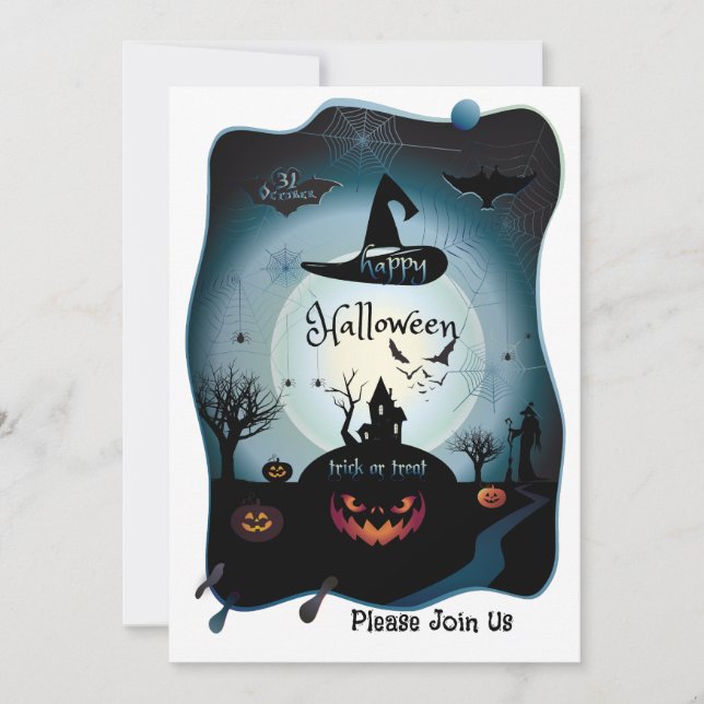 Happy Halloween Party "Treat or Trick" Magical Holiday Card (Front)