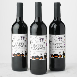 Happy Halloween Party Wine Label