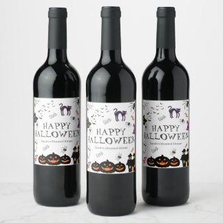 Happy Halloween Party Wine Label