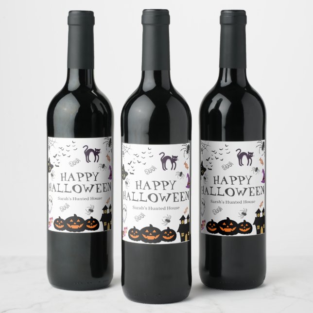 Happy Halloween Party Wine Label (Bottles)