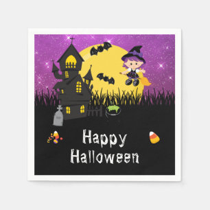 Happy Halloween Party Witch Purple Napkin