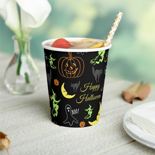 Happy Halloween Pattern Black Paper Cups (Insitu)