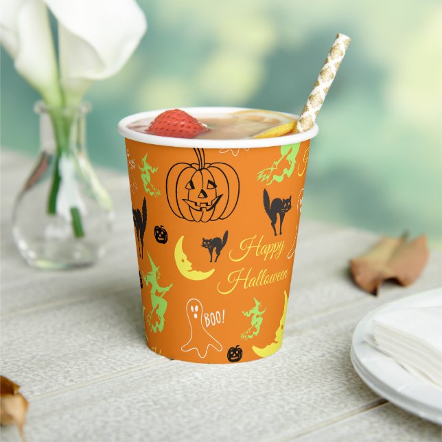 Happy Halloween Pattern Orange Paper Cups (Insitu)