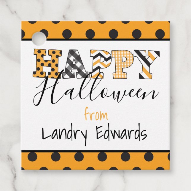 Happy Halloween Pattern Personalised Favour Tags (Front)
