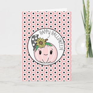 Happy Halloween   Pink Pumpkin and Polka Dots   Card
