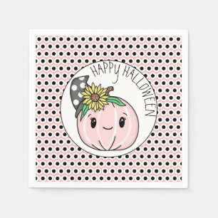 Happy Halloween Pink Pumpkin and Polka Dots Napkin