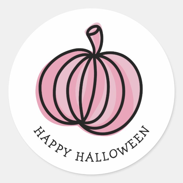 Happy Halloween Pink Pumpkin Classic Round Sticker (Front)