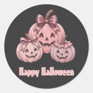 Happy Halloween Pinkoween Vintage Pumpkin Trio Classic Round Sticker