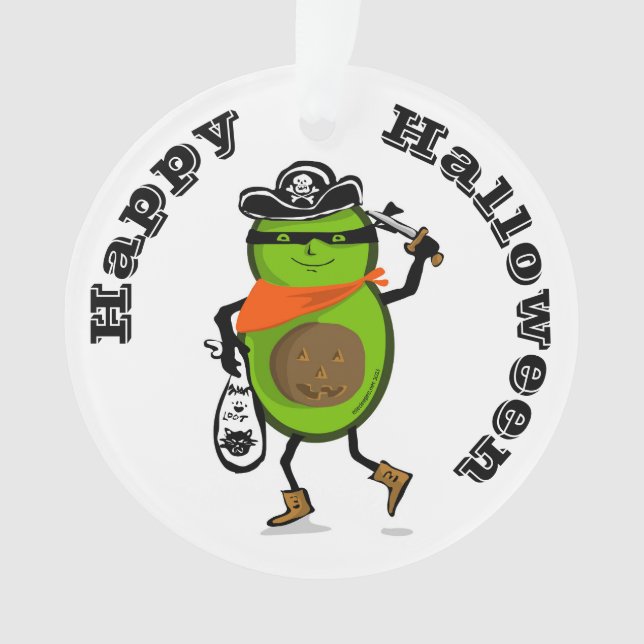 Happy Halloween Pirate Avocado Ornament (Front)