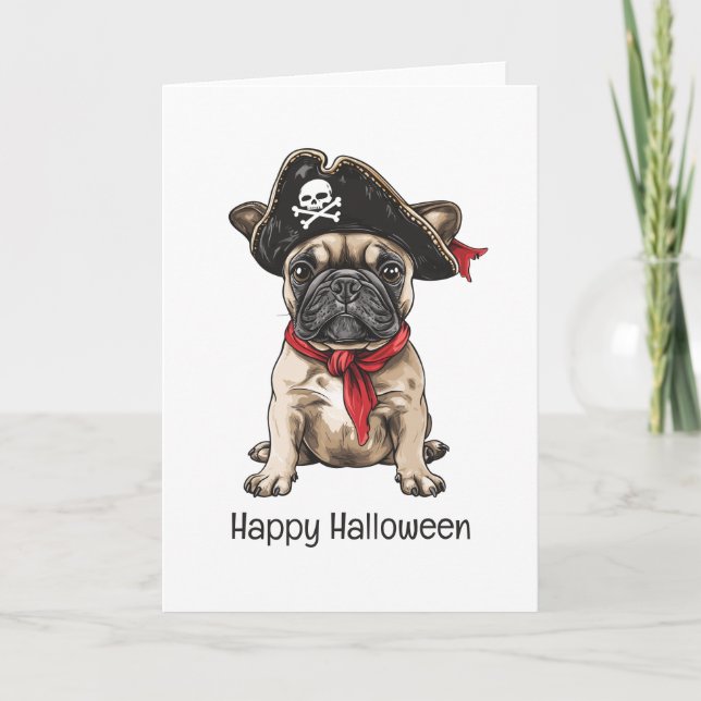 Happy Halloween Pirate French Bulldog Card (Front)