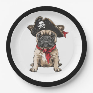 Happy Halloween Pirate French Bulldog Paper Plate