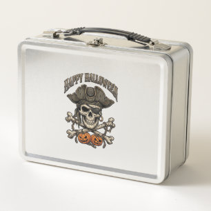 Happy Halloween Pirate Skull Crossbones Pumpkins_1 Metal Lunch Box