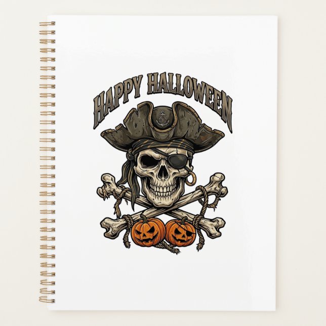 Happy Halloween Pirate Skull Crossbones Pumpkins_1 Planner (Front)