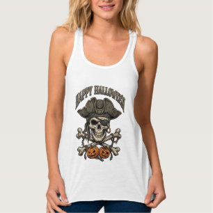 Happy Halloween Pirate Skull Crossbones Pumpkins_1 Singlet