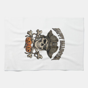 Happy Halloween Pirate Skull Crossbones Pumpkins_1 Tea Towel