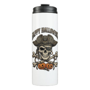 Happy Halloween Pirate Skull Crossbones Pumpkins_1 Thermal Tumbler
