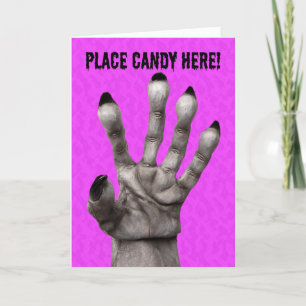 Happy Halloween Place Candy in Monster Hnad Holiday Card
