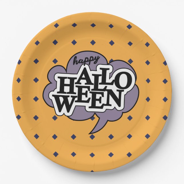 Happy halloween pop art paper plate (Front)