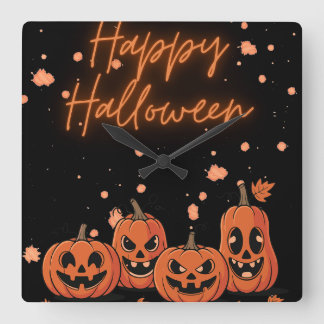 Happy Halloween Postcard Square Wall Clock
