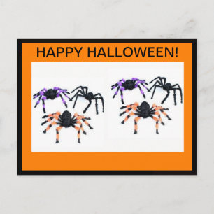 HAPPY HALLOWEEN POSTCARD WITH SCARY SPIDERS