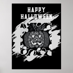 Happy Halloween Poster with Pumpkin Design