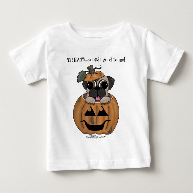 Happy Halloween-Pug in Jack O' Lantern Baby T-Shirt (Front)