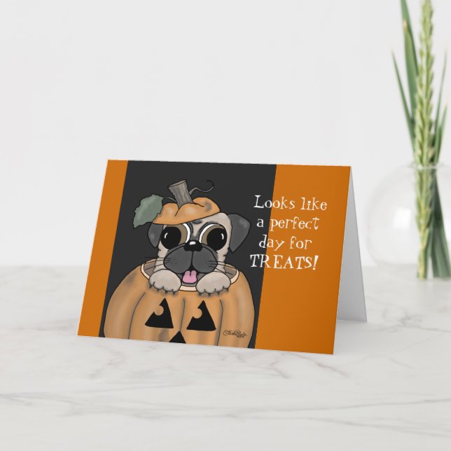 Happy Halloween-Pug in Jack O' Lantern Card (Front)