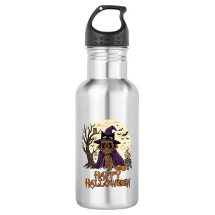 Happy Halloween Pug Witch Hat Cauldron Pumpkins_1 532 Ml Water Bottle