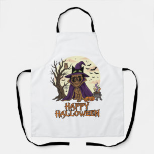 Happy Halloween Pug Witch Hat Cauldron Pumpkins_1 Apron