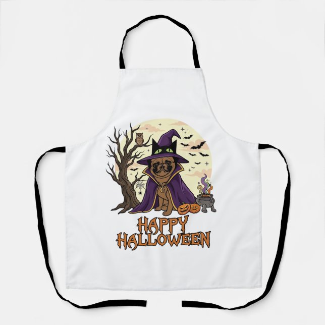 Happy Halloween Pug Witch Hat Cauldron Pumpkins_1 Apron (Front)