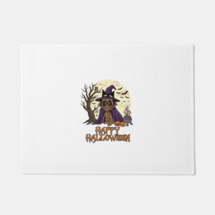 Happy Halloween Pug Witch Hat Cauldron Pumpkins_1 Doormat