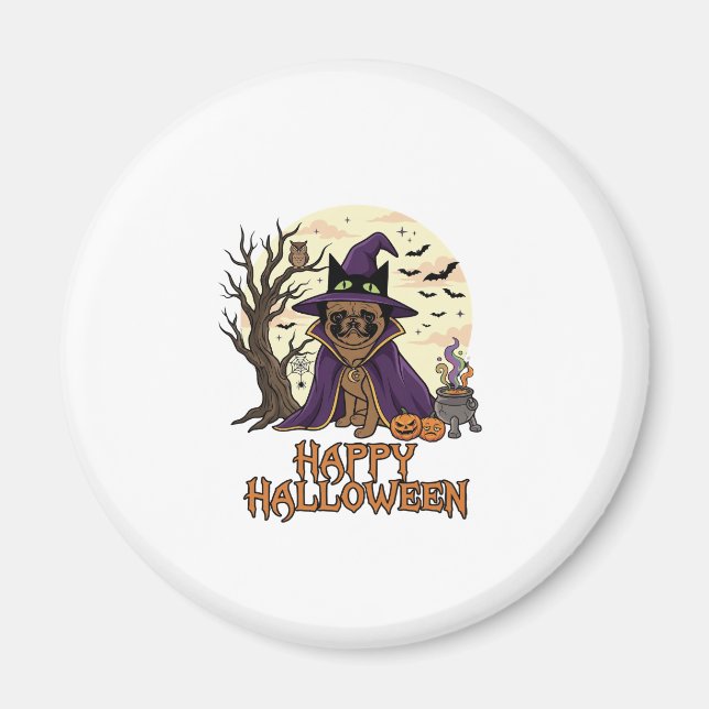 Happy Halloween Pug Witch Hat Cauldron Pumpkins_1 Magnet (Front)