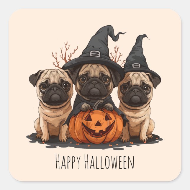Happy Halloween Pugs Jack O Lanterns Square Sticker (Front)