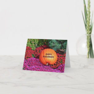 "HAPPY HALLOWEEN PUMPKIN AMONG FLOWERS" CARD