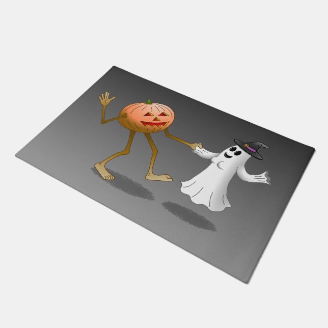 Happy Halloween Pumpkin and Ghost Doormat (Angled)