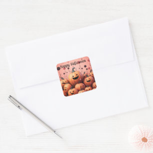 Happy Halloween Pumpkin and Roses Square Sticker