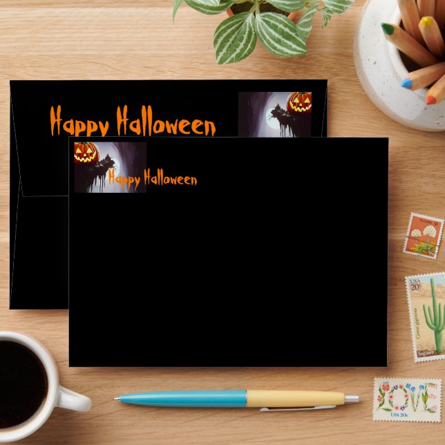 Happy Halloween Pumpkin and Tree  Envelope (Desk)