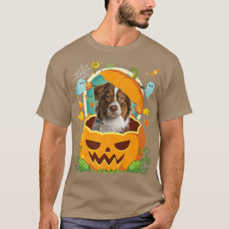 Happy Halloween Pumpkin Aussie Dog Witch Cute Hat T-Shirt