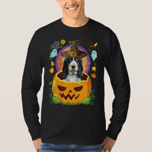 Happy Halloween Pumpkin Basset Hound Dog Witch Cut T-Shirt