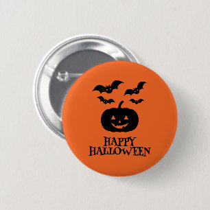 Happy Halloween Pumpkin Bat Minimal 6 Cm Round Badge