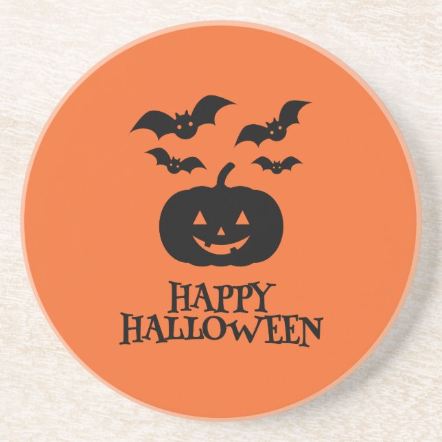 Happy Halloween Pumpkin Bat Minimal Coaster (Front)