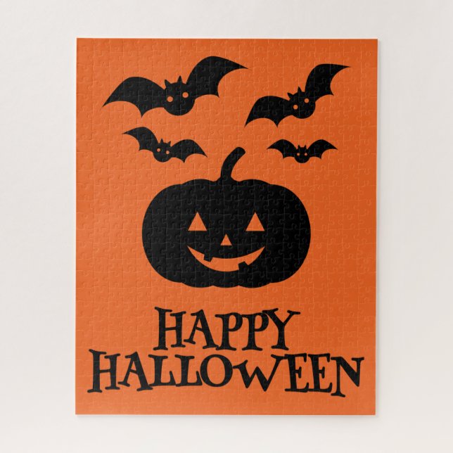 Happy Halloween Pumpkin Bat Minimal Jigsaw Puzzle (Vertical)
