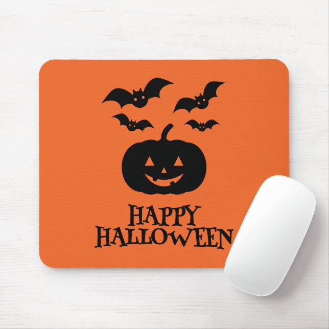 Happy Halloween Pumpkin Bat Minimal Mouse Pad (With Mouse)