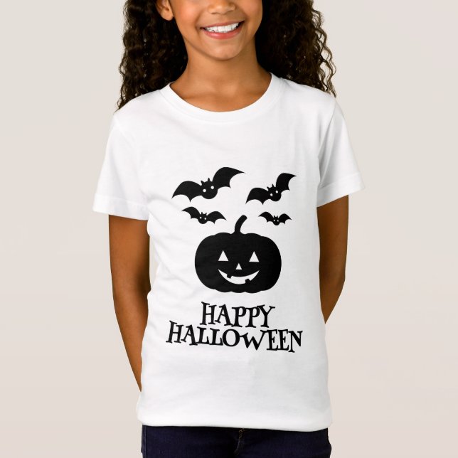 Happy Halloween Pumpkin Bat Minimal T-Shirt (Front)