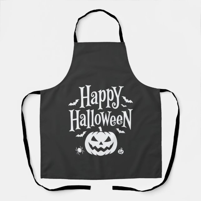 Happy Halloween Pumpkin Bat Spider Design Apron (Front)