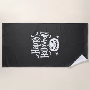 Happy Halloween Pumpkin Bat Spider Design Beach Towel
