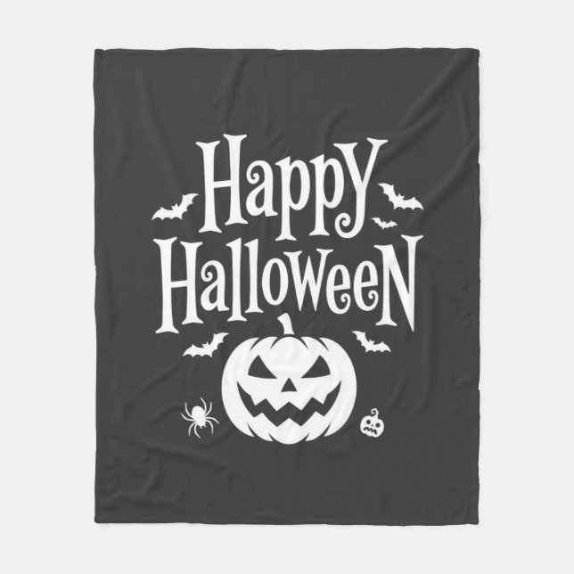 Happy Halloween Pumpkin Bat Spider Design Fleece Blanket (Front)