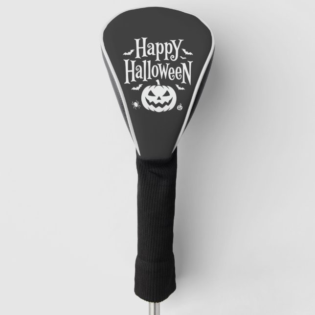 Happy Halloween Pumpkin Bat Spider Design Golf Head Cover (Front)
